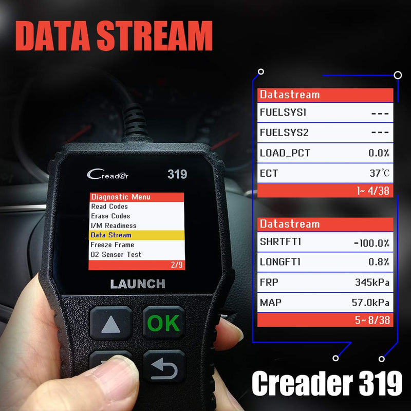 LAUNCH OBD2 Scanner CR319 Check Engine Code Reader with Full OBD2 Functions, Car Engine Fault Code Reader CAN Scan Tool, Supports Mode6 O2 Sensor and EVAP Systems with DTC Lookup