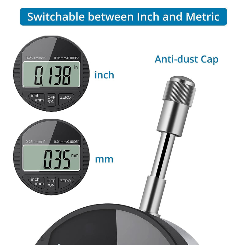 AUTOUTLET Digital Dial Gauge 0.01/0.0005'', Digital Dial Gauge Gauge 0-25.4mm/1'' Measuring Range, with LCD Display, Digital Indicator Gauge Dial Test Indicators for Laboratory Workshop etc. (Black) Black 0-25.4mm/1''( 0.01mm/0.0005'')