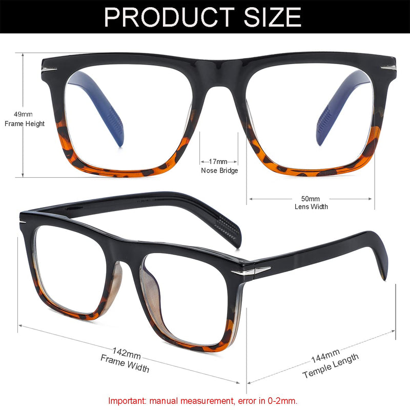 NIDOVIX Trendy Square Blue Light Blocking Glasses for Men Women, Fashion Frame Non-prescription Computer Glasses Black/Tortoise 50 Millimeters