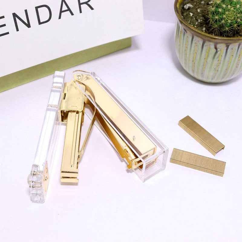 Acrylic Gold Stapler Tape Dispenser Scissors Set Heavy Duty Office Desk Stapler Tape Cutter Dispenser with 6.3" Gold Scissors Office Supplies Stationery Desk Set for Home, Office N School