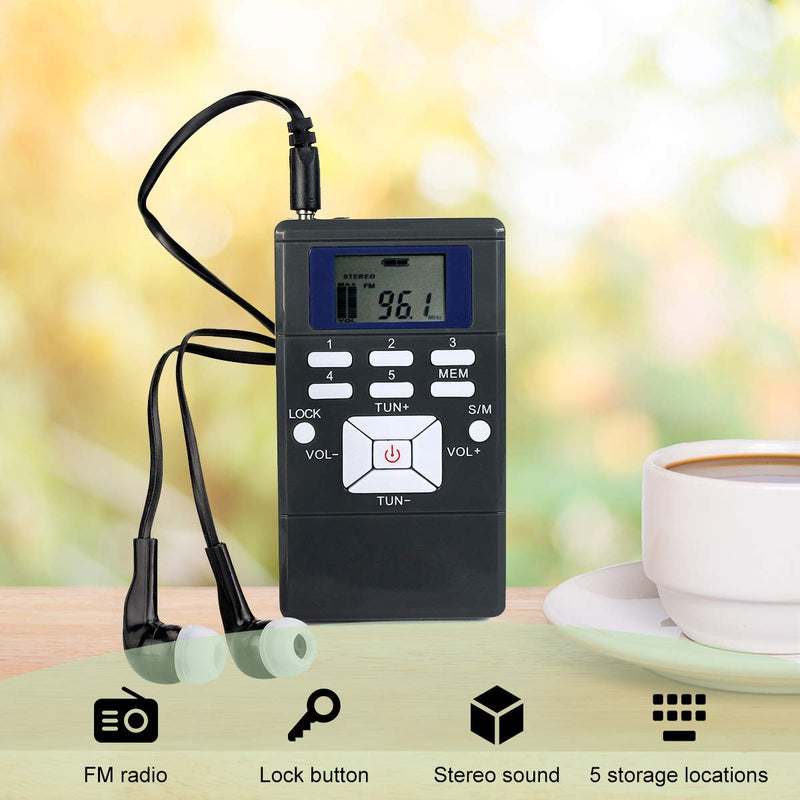 Retekess PR13 Portable FM Radio, Pocket FM Radio Receiver, AAA Battery Powered Personal Mini Stereo Radio with Earphone and Lock Key for Walking, Jogging, Mowing, Church, Tour Guide (Gray)