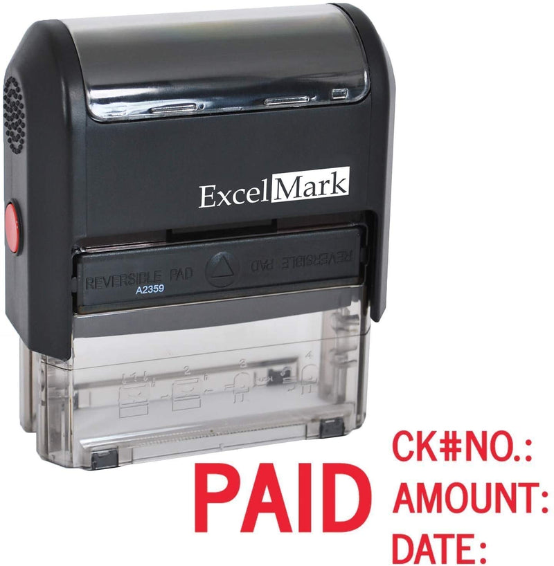 Paid with Check No, Amount, Date - ExcelMark Self Inking Rubber Stamp - A2359