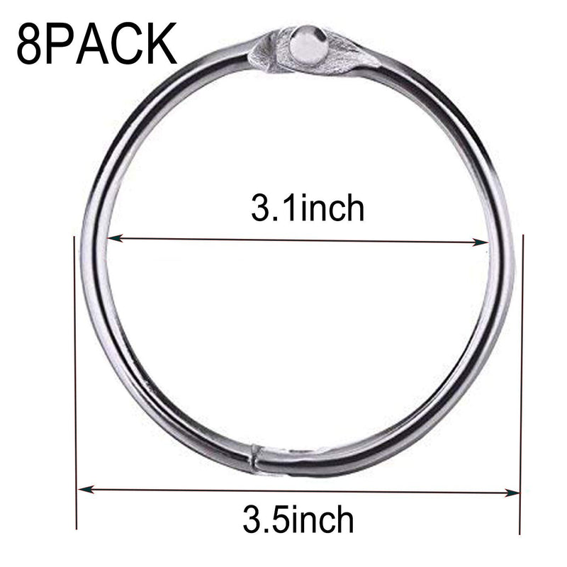 Luckkyme Loose Leaf Binder Rings Nickel Plated Book Rings Key Chain Rings 3.5 Inches(8 Pack)