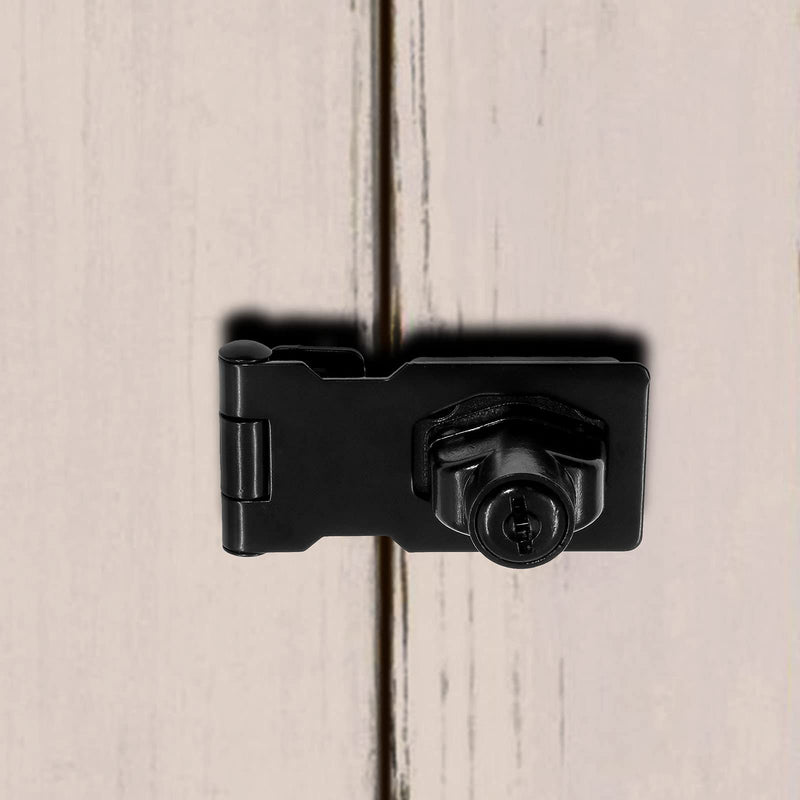 Jiozermi 2.5 Inch Hasp Locks with Keys, Stainless Steel Hasp Latches, Twist Knob Keyed Locking Hasp for Cabinet Small Door, Flat Black 2.5 Inch, 1 Pcs