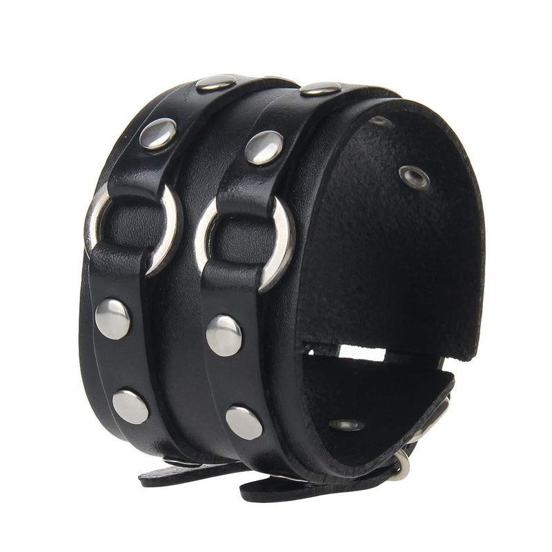 GelConnie Punk Leather Cuff Bracelet Adjustable Straps Wrap Bracelets Arm Armor Cuff Gothic Leather Wristbands for Men, Women Round Parts Leather Wristband-Black