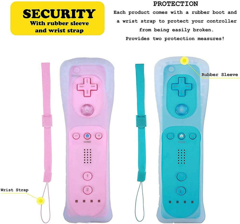 ZeroStory 2 Packs Wireless Controller and Nunchuck for Wii and Wii U Console, Gamepad with Silicone Case and Wrist Strap (Pink and Blue) Pink and Blue
