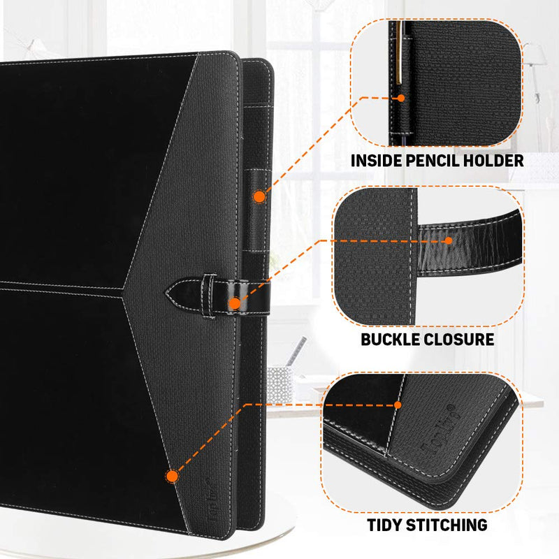 Toplive Padfolio 3 Ring Binder (1'' Round Ring) Business Portfolio Folder for Interview, Conference and Presentation, Black 3 Ring Letter Size Binder