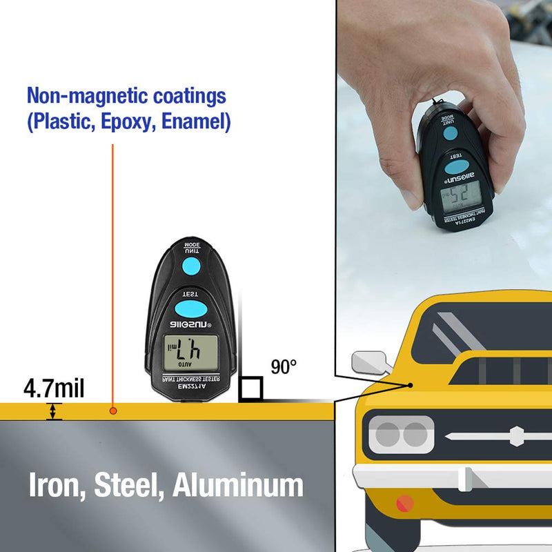 allsun EM2271A Digital Paint mil Meter Mini Coating Thickness Gauge Paint Tester Car LCD Data Hold Black 2.2mm/80mil New Version Update Base On EM2271