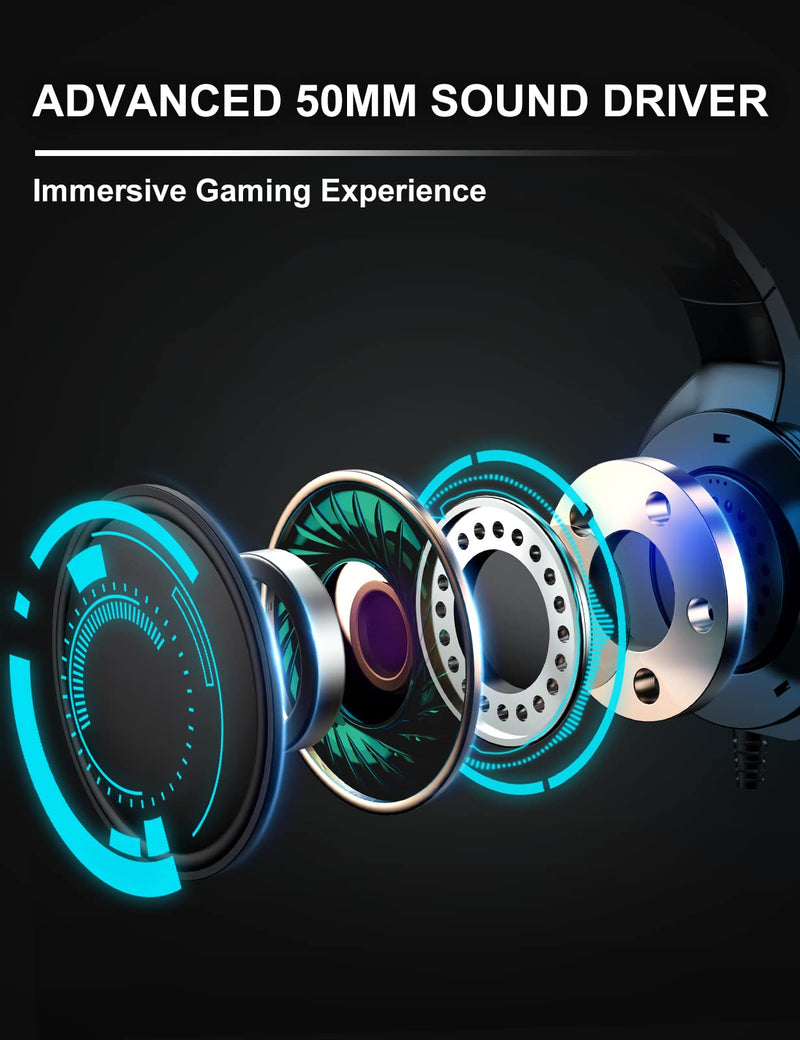 ZIUMIER Gaming Headset with Microphone, Compatible with PS4 PS5 Xbox One PC Laptop, Over-Ear Headphones with LED RGB Light, Noise Canceling Mic, 7.1 Stereo Surround Sound Black