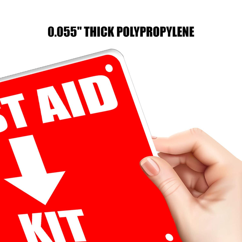 2 Pack First Aid Safety Sign For Emergency Kit, Clear Visible 7" x 10", Easy To Install, Durable Water Resistant for Indoor and Outdoor Use