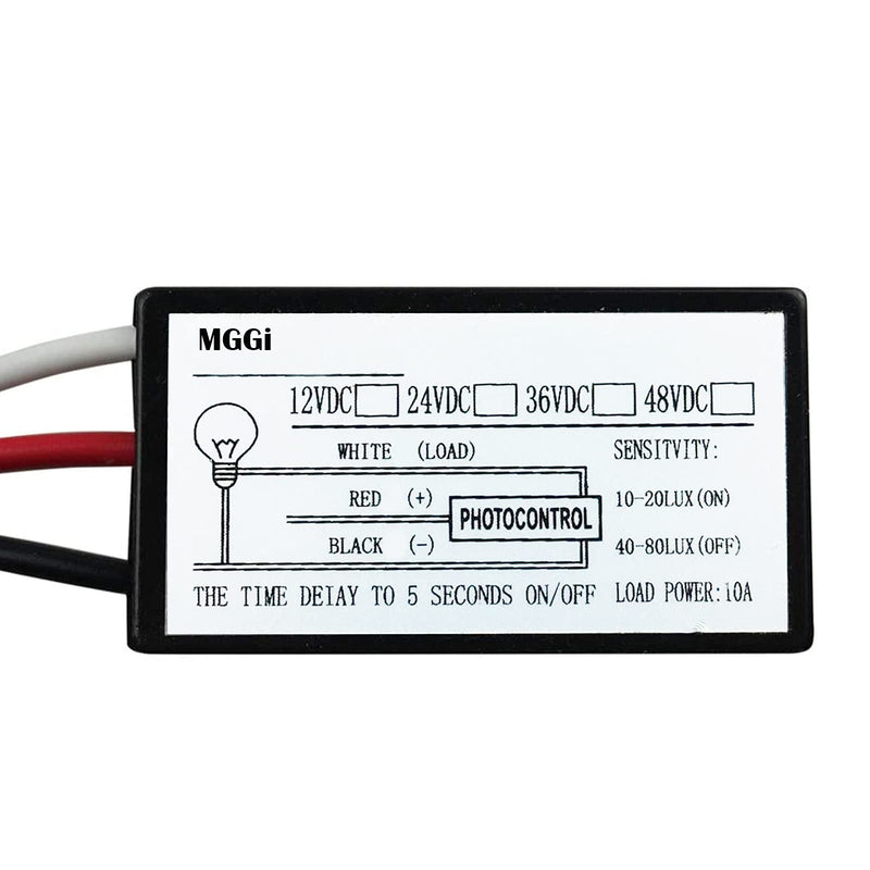 MGGi DC Sensor Photoelectric Light Switch for Outdoor Lighting Fixtures, 5A Dusk to Dawn Photocell Switch, Mini Auto Photoswitch, Hard-Wired Post Eye Light Control Switch - Sensor Control Switch 8-50V