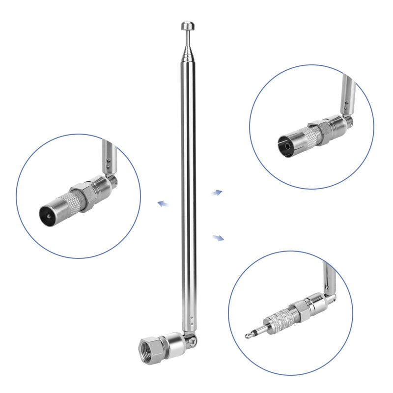 ENUODA 75 Ohm FM Radio Antenna 7 Sections FM Telescopic Antenna 17cm/75.8cm Replacement FM Antenna F Type Male Plug Connector with Adapter for Table Top Radio HiFi AV Stereo Receiver Mini System FM Antenna Kit