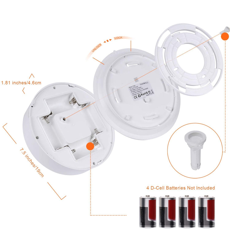 TOOWELL Motion Sensor Ceiling Light Battery Operated Indoor/Outdoor LED Ceiling Lights for Hallway Laundry Stairs Garage Bathroom 300LM White Photocell Sensor ON/Off Upgrade
