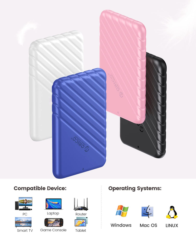 ORICO 2.5 inch USB C Hard Drive Enclosure USB 3.1 Gen 2 to SATA III External Hard Drive Case for SSD HDD 9.5 7mm Tool-Free with UASP, Pink (25PW1-C3) 25PW1-C3-PK