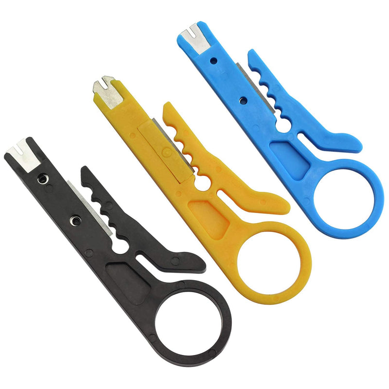 RuiLing 3PCS Small Wire Stripper Portable Crimping Tool Blue/Yellow/Black UTP STP Network Cable Cutter Keystone Jack RJ45 Ethernet Module Impact Punch Down Tool