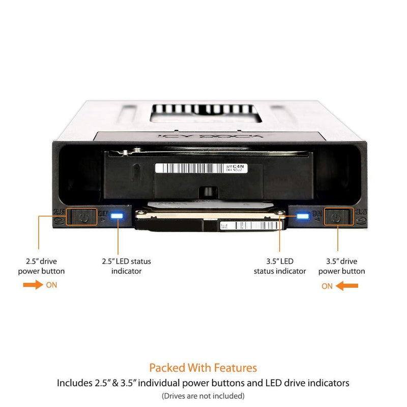 ICY DOCK Tray-Less 2.5" and 3.5" SATA SSD/HDD Docking Enclosure Mobile Rack for Hot Swap 5.25" Drive Bay - flexiDOCK MB795SP-B