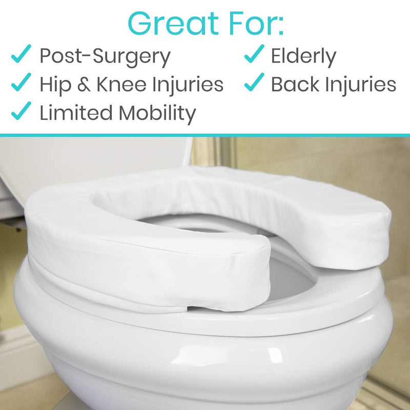 Vive Toilet Seat Cushion - Easy Clean Soft Padded Bathroom Attachment - Elongated, Standard Seats - Comfort and Support Donut for Handicap, Adults, Coccyx Tailbone Pain Relief (2" Cushioned Foam) 2" Cushioned Foam
