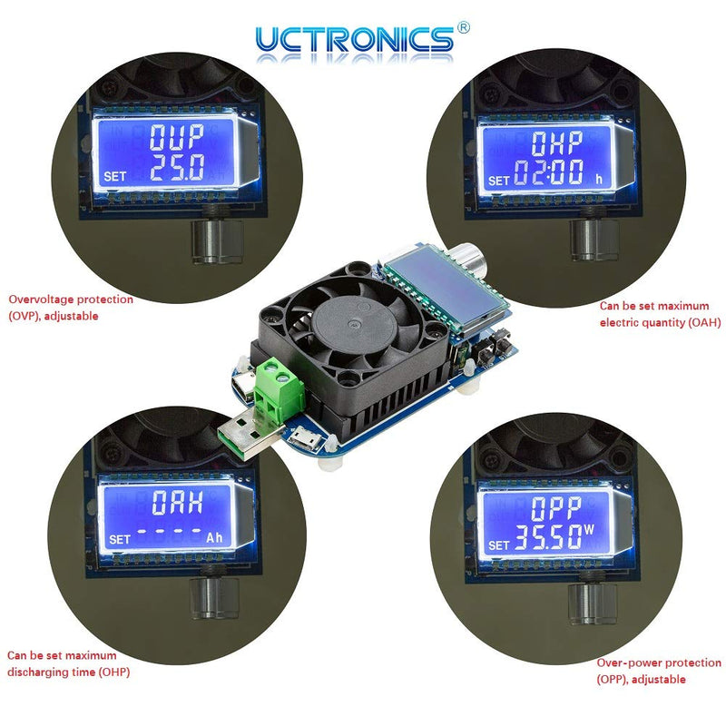 UCTRONICS Electronic USB Load Tester, Adjustable Discharge Resistor Module 35W, Test and Trigger QC2.0 QC3.0 AFC 9V FCP, Intelligent Temperature Control with Cooling Fan