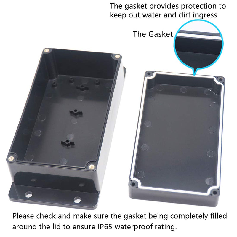 Zulkit Junction Box ABS Plastic Dustproof Waterproof IP65 Universal Electrical Boxes Project Enclosure with Fixed Ear Black 6.22 x 3.54 x 2.36 inch (158 x 90 x 60 mm)(Pack of 1) 6.22'' x 3.54'' x 2.36''(Pack of 1)