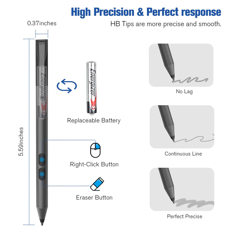 Stylus Pen Compatible with Surface Pro 7/6/5/4/3/X, Surface Book 3/2/1, Surface Laptop 3/2/1, Surface Studio 2/1 Surface Go, Pen for Surface Work 2500 Hours, Palm Rejection 1024 Pressure-Black black