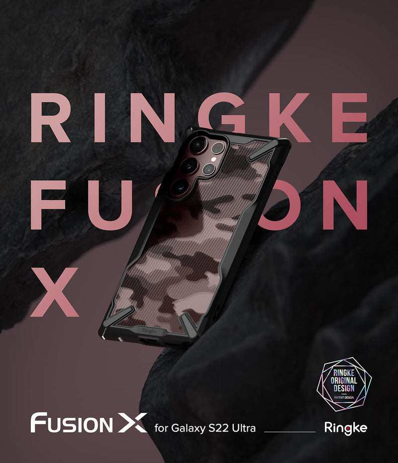 Ringke Fusion-X Compatible with Samsung Galaxy S22 Ultra 5G Case (2022), Clear Hard Back with Shockproof Enhanced Side Protective Bumper Phone Cover for S22 Ultra 6.8-Inch - Black