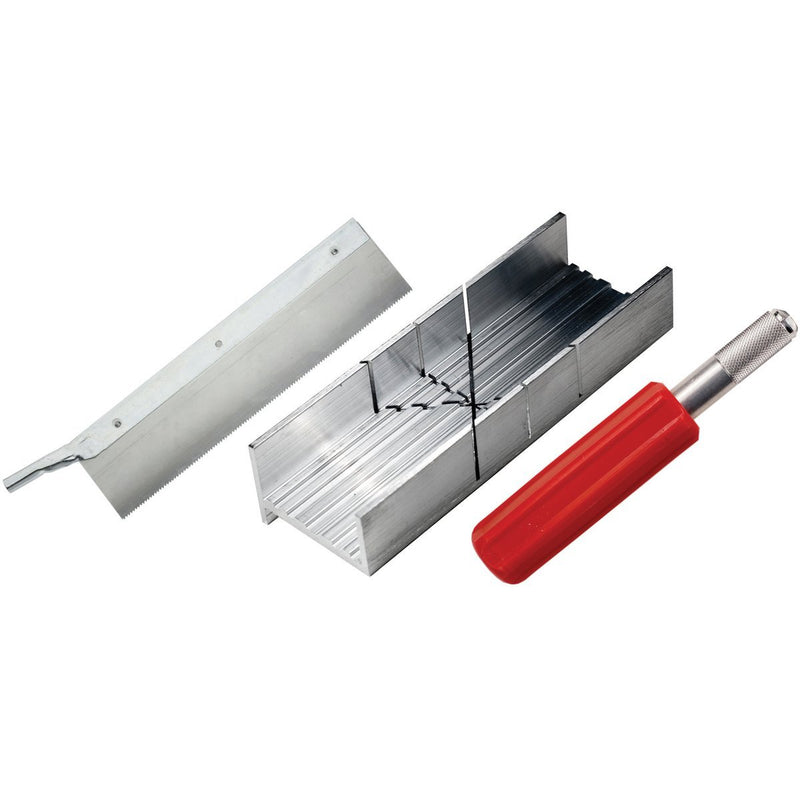 Excel Blades Metal Mitre Box Set with Heavy Duty K5 Handle and Razor Pull Saw Blade, Small Mitre Box and Saw with 2 Cutting Angles for Wood and Soft Metal