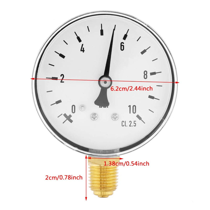 Pressure Gauge, Akozon Air Oil Water Pressure Gauge 1/4 Inch NPT 0-10 Bar Side Mount Thread Connection Pressure Gauge Gauges