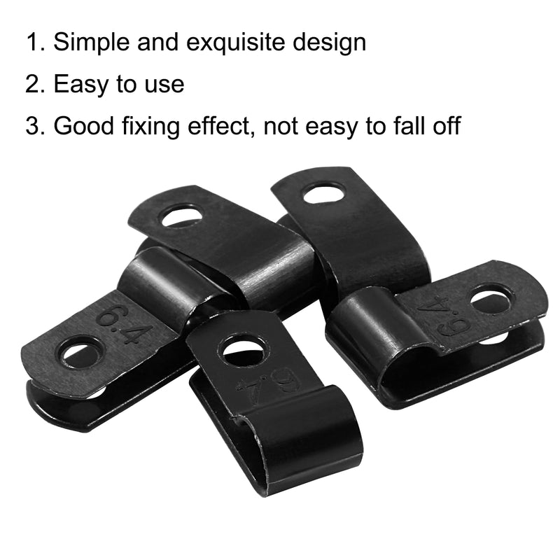 Unlorspy 100 Pcs Black R-Type Cable Clip 1/4 Inch Nylon Plastic R Type Wire Clamp for Wire Management (6.4mm, 1/4 Inch) 6.4mm, 1/4 Inch