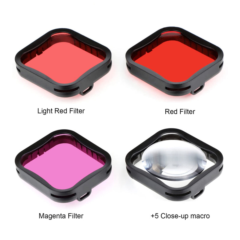 GEPULY Waterproof Housing Case with Diving Filters for GoPro Hero 5 6 7 Black Hero (2018) Cameras - 45M Underwater Diving Housing Shell with Red/Light Red/Magenta / x5 Close-up Filters Waterproof Case with 4 Filters for Hero 5/6/7 Black