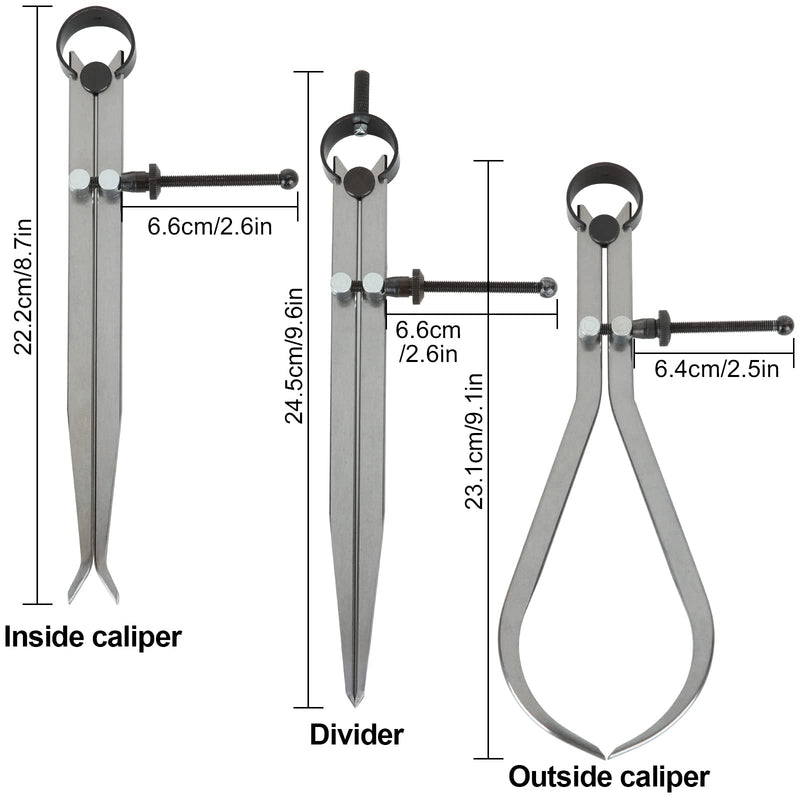 DAJAVE 3 Piece Spring Caliper / Divider Set, 8 inches Inside Spring Outside Divider Caliper Set, Calipers Measuring Tool for Wood Turning Lathe Projects, 8 to 10.9 Inches