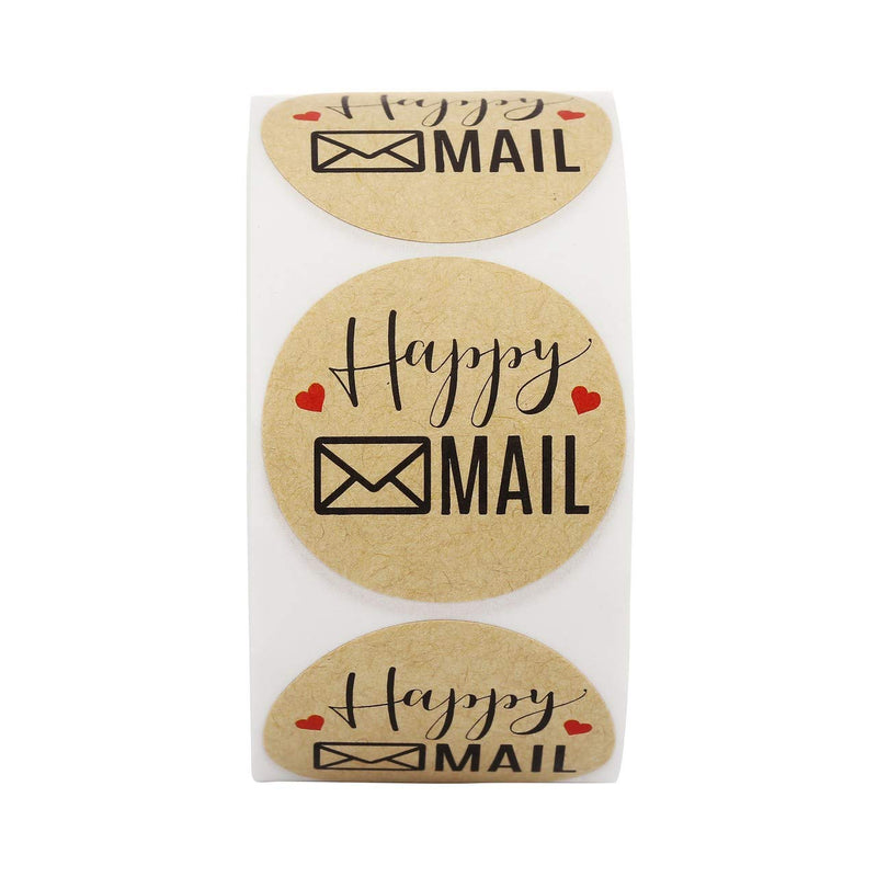 Mangsen 1.5" Round Kraft Happy Mail Stickers Roll of 500 Labels Shops Online Retailers Business Stickers for Shipping Envelope Package (Red Heart) Red Heart