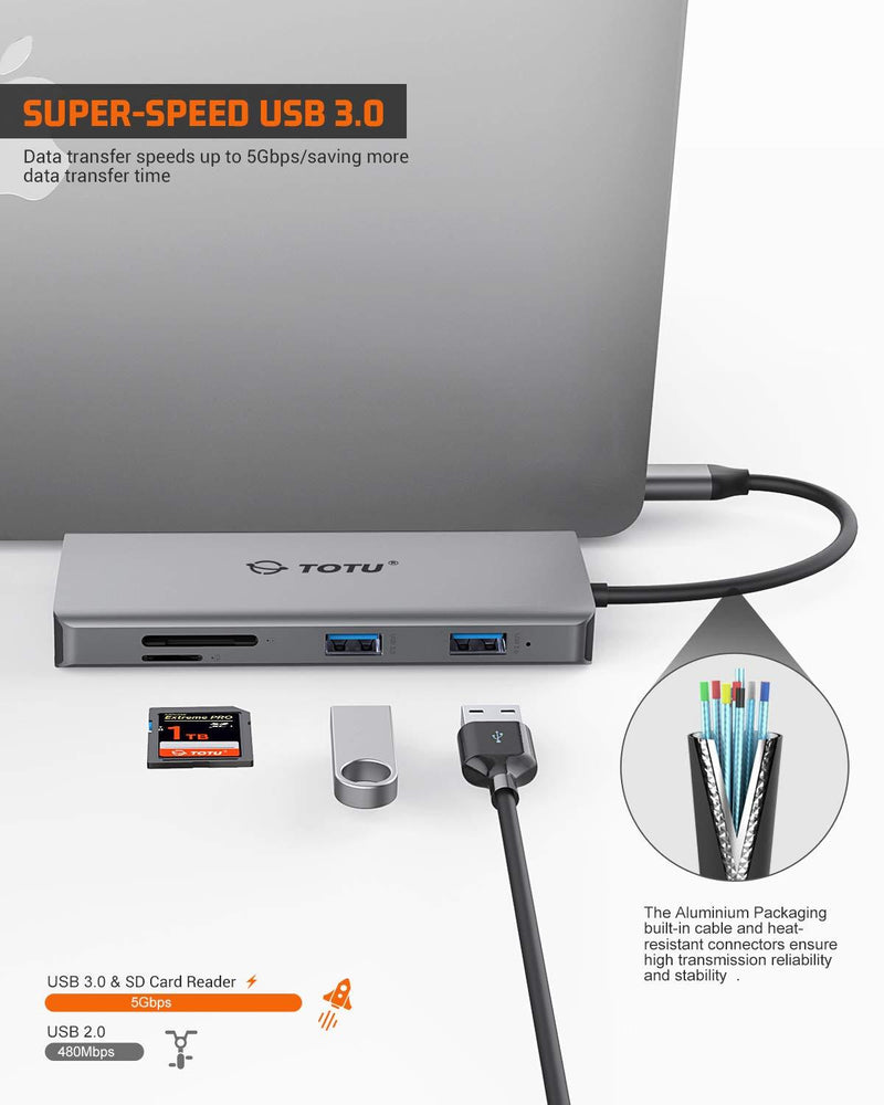 USB C Hub, Type C Hub, TOTU 11-in-1 Adapter with Ethernet, 4K USB C to HDMI, VGA, 2 USB3.0 2 USB2.0, Micro SD/TF Card Reader, Mic/Audio, USB-C PD 3.0, Compatible for Mac Pro and Other Type C Laptops