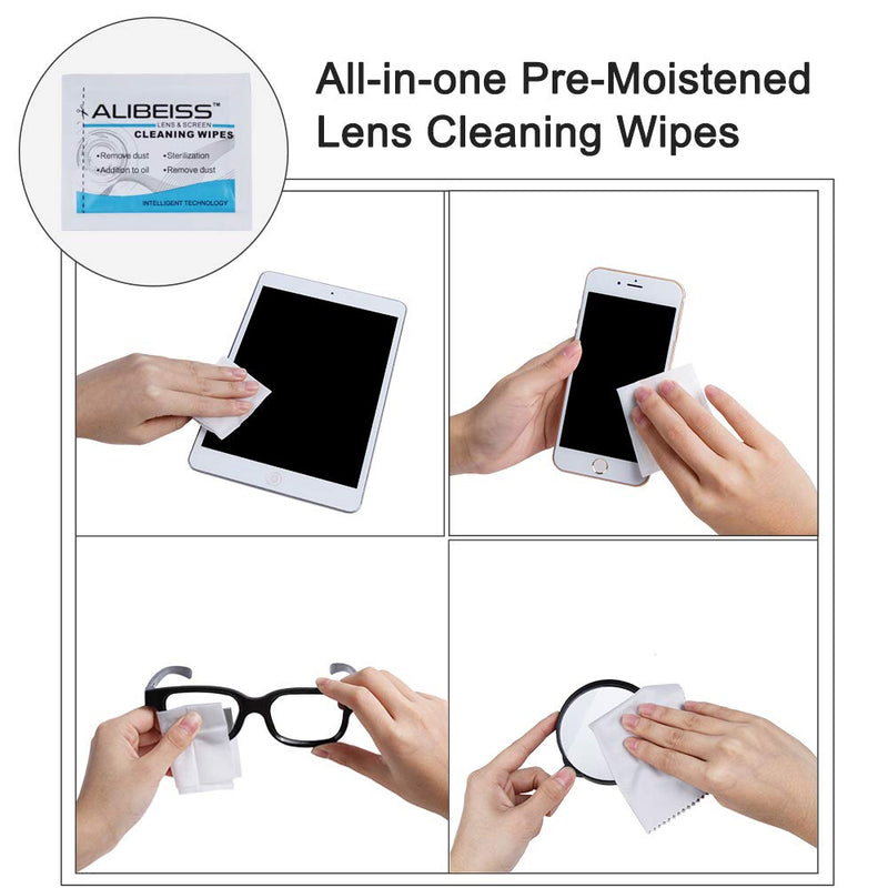 Pre-Moistened Lens Wipes ALIBEISS Screen Wipes for Glasses, Camera,Tablets, Smartphone, Screens and Other Delicate Surfaces,Pack of 100 100 Count (Pack of 1)