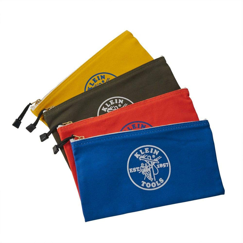Klein Tools 5140 Canvas Zipper Bag, Tool Pouch, Tool Bag, Utility Bag, Bank Deposit Bag, 12.5 x 7-Inch, Olive/Orange/Blue/Yellow 4-Pack Olive, Orange, Blue, Yellow