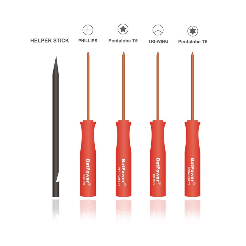 BatPower S2 Mac Laptop Screwdriver Set kit with Pentalobe 5 Pentalobe 6 Tri Wing Phillips Head and Helper Stick for Apple MacBook Pro/Air (All Version) KIT-5P