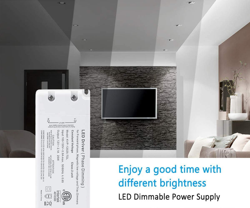 25W Dimmable Driver LED Power Supply - ETL 12V DC Dimming LED Drivers Transformer Compatible with Lutron, Leviton 25W dimmable led driver