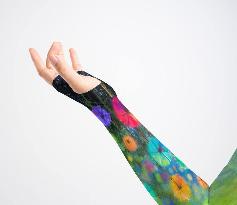 Flower Arm Sleeves for Women Men Farmers Defense Gardening Sleeves Cooling Sun Protection Arm Sleeves with Thumb Hole Flower
