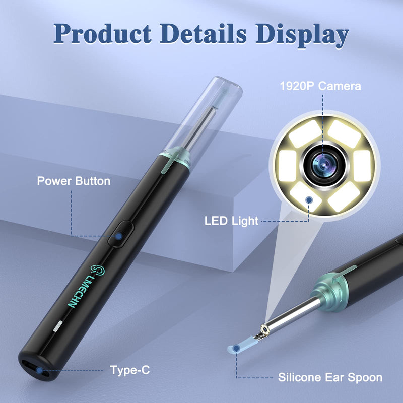 Earwax Remover Otoscope, LMECHN Endoscope Camera IP67 Waterproof, 1920P Wifi Ear Cleaner, Endoscope with 3.5 mm Lens and 6 LEDs for iPhone, iPad and Android Smartphones. (Black)