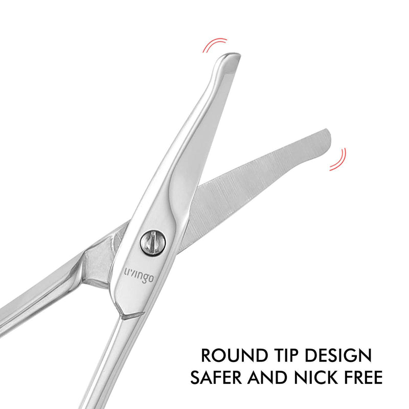 LIVINGO 3.75" Rounded Curved Nose Hair Scissors, Premium Stainless Steel Safety Small Blades Use for Manicure Cuticle Trimming Facial Hair, Eyebrow, Dry Skin Silver