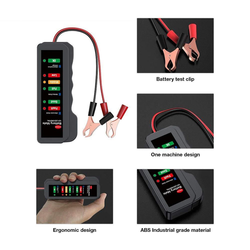 KINGBOLEN 12V car Battery Tester, Alternator Tester Automotive ,Battery Checker, Analyzer to Check alternator & Battery Charging System ,LED Indication BLACK BM310