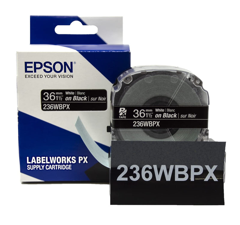 Epson LABELWORKS 236WBPX PET (Polyester) Tape Cartridge - White on Black Label Maker Tape - 1.5" (36MM) Wide, 30'