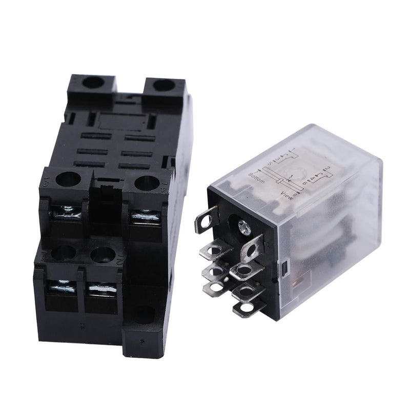 mxuteuk 2pcs JQX-13FL AC 220V Coil 8 Pin 10A DPDT LED Indicator Electromagnetic Power Relay, with Base, with DIN Rail Slotted Aluminum 8Pin - High Current - 10A