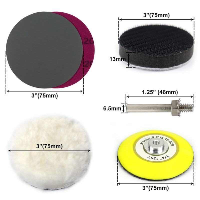 POLIWELL 150 PCS 3 Inch Sanding Discs Silicon Carbide 400-10000 Grits Wet/Dry Hook and Loop Sandpaper for Drill Grinder Rotary Tools with 1/4 in Backing Pad, Wool Pad and 3pcs Soft Foam Pads h-Assortment