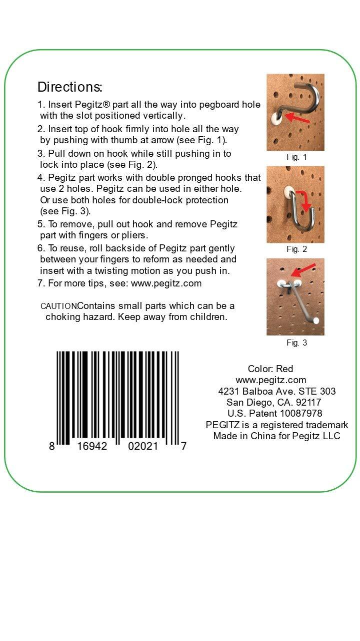 Pegitz Pegboard Peg Locks 50PCS (1/8 inch, Red) 1/8 Inch