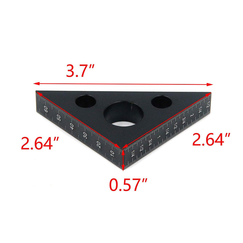 T Tulead Carpenter Square Triangle Ruler Aluminum Alloy Woodworking Ruler 45 Degree Woodworking Square Measurement Tool Black