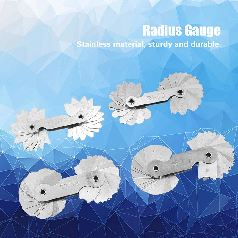 Hyuduo 4pcs Radius Gauges, Stainless Steel Concave Convex Arc Gage Pocket Measure Tool R0.3-1.5/ R1-6.5/ R7-14.5/ R15-25mm Gage Replacement