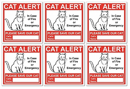 SecurePro Products 6 Cat Alert Safety Warning Window Door Stickers; in Case of Fire Notify Rescue Personnel to Save Cat