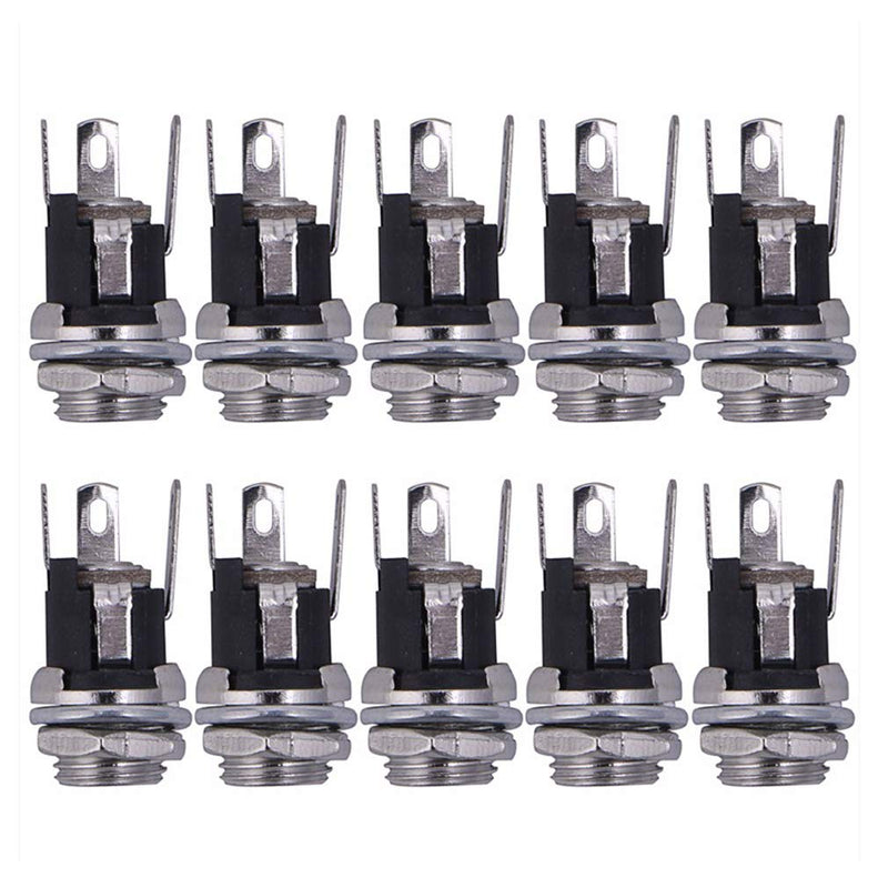 HiLetgo 10pcs DC Power Supply Jack Socket Female Panel Mount Connector 3-Pin 5.5 x 2.1mm