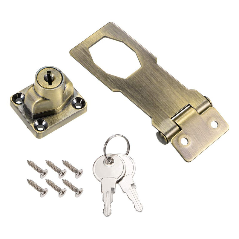 uxcell 3-inch Keyed Hasp Locks Zinc Alloy Twist Knob Keyed Locking Hasp W Screws for Door Cabinet Keyed Different Bronze Tone 3 Inch