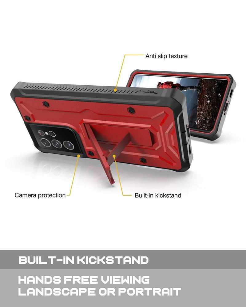 ArmadilloTek Vanguard Case Compatible with Samsung Galaxy S21 Ultra, Military Grade Full-Body Rugged with Built-in Kickstand [Screenless Version] - Red